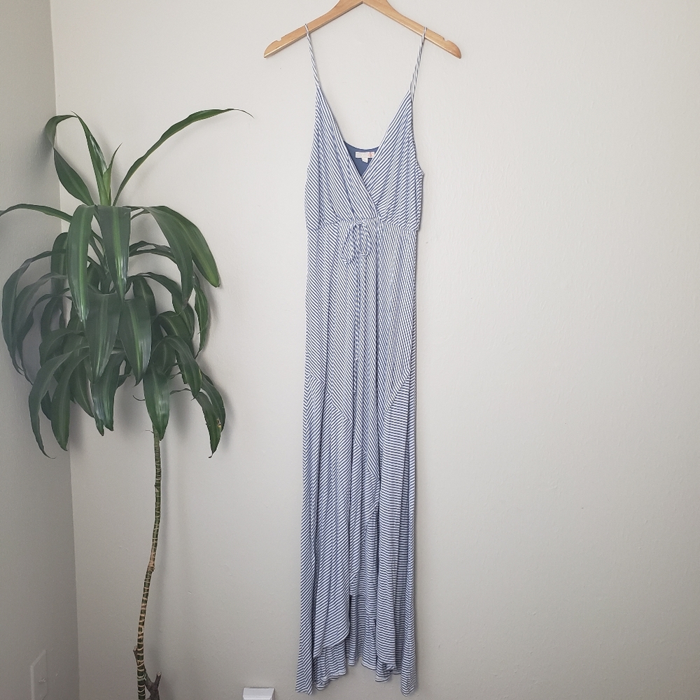 Gianni Bini Stripe Long Maxi Blue White Stripe Flowy Dress